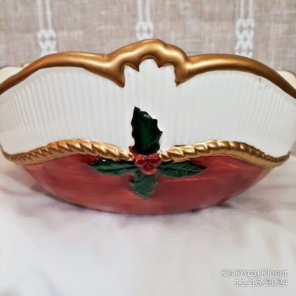 1989 Fitz & Floyd Ceramic Holiday Christmas Bowl Hand Painted Decorative Dish - Picture 2 of 12